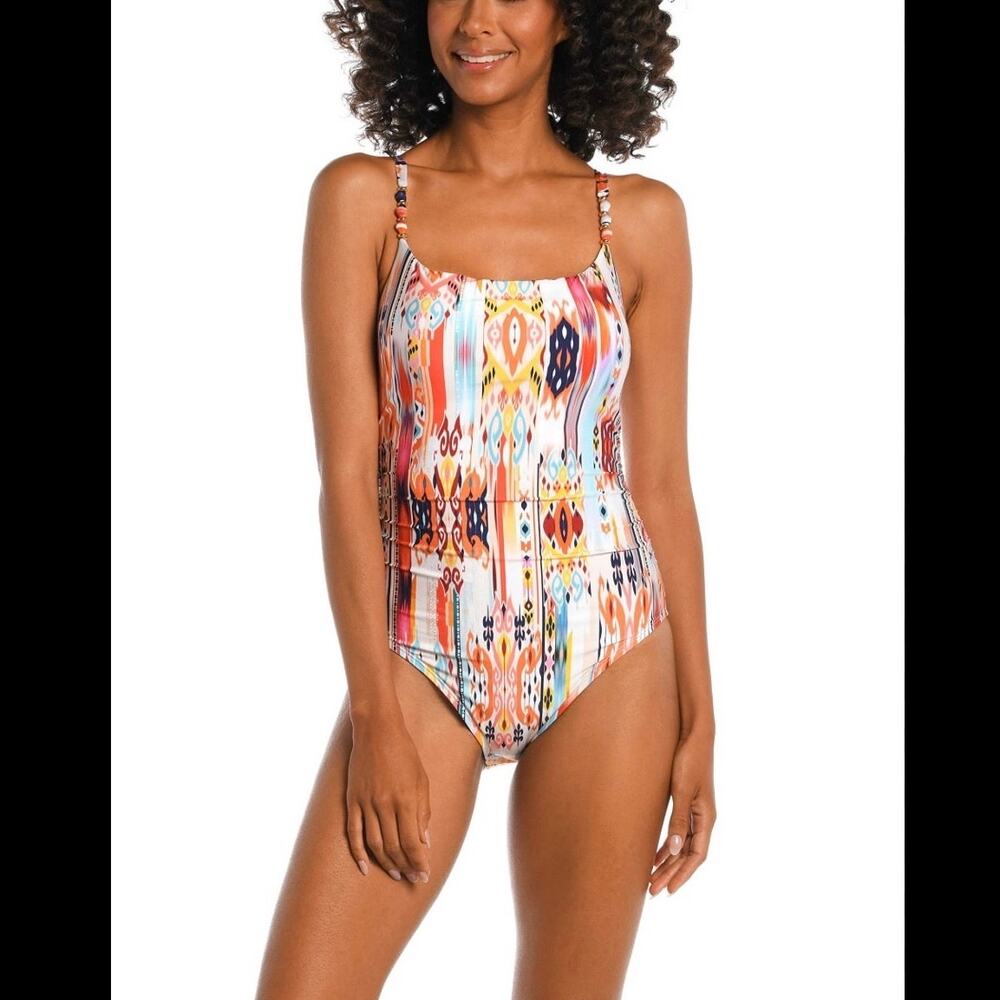 La Blanca Desert Dream One Piece Swimsuit Multicolor Ruched Size 12 NWT